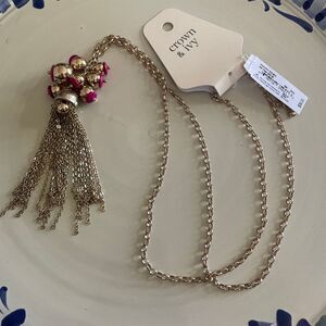 Crown & Ivy preppy picnic gold Richie pendant dangle‎ necklace New
